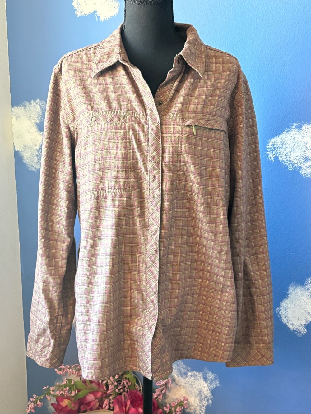 Royal Robbins Women’s Performance Flannel Plaid Hiking Shirt, Size Large